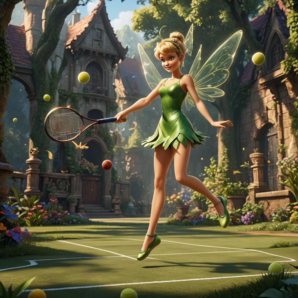 Tinkerbell Plays Tennis: Detailed Fantasy Concept Art
