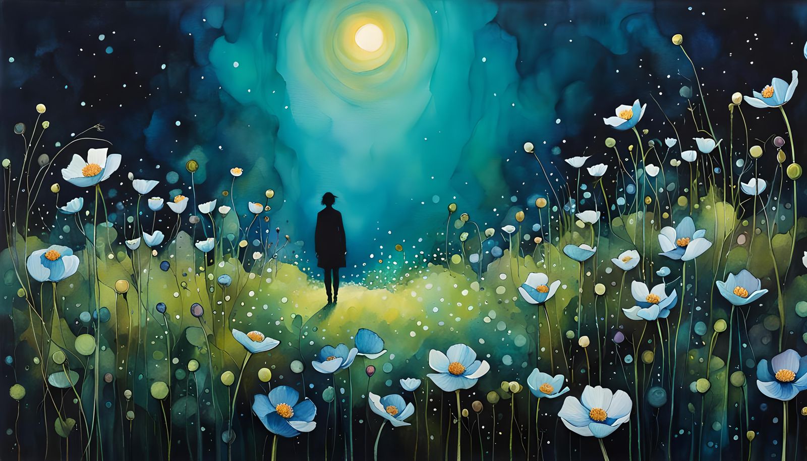 Sad Anemone Flowers in Surreal Alcohol Ink