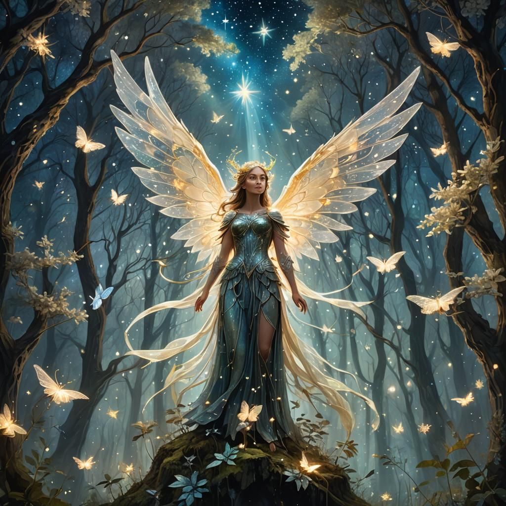 Mystical Being in Ethereal Forest, Impasto Fantasy Art