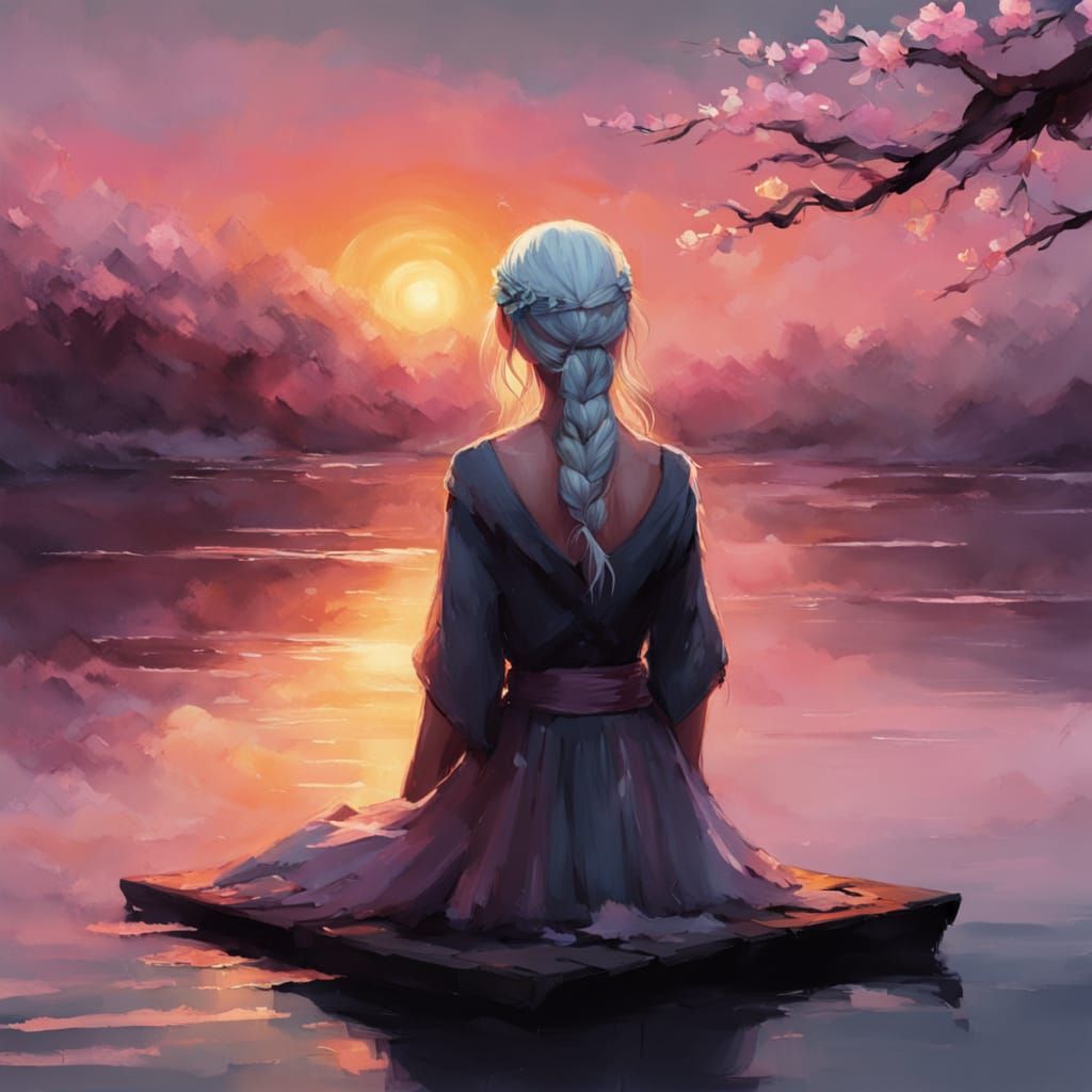 Sad Fairy with Cherry Blossoms, Matte Painting