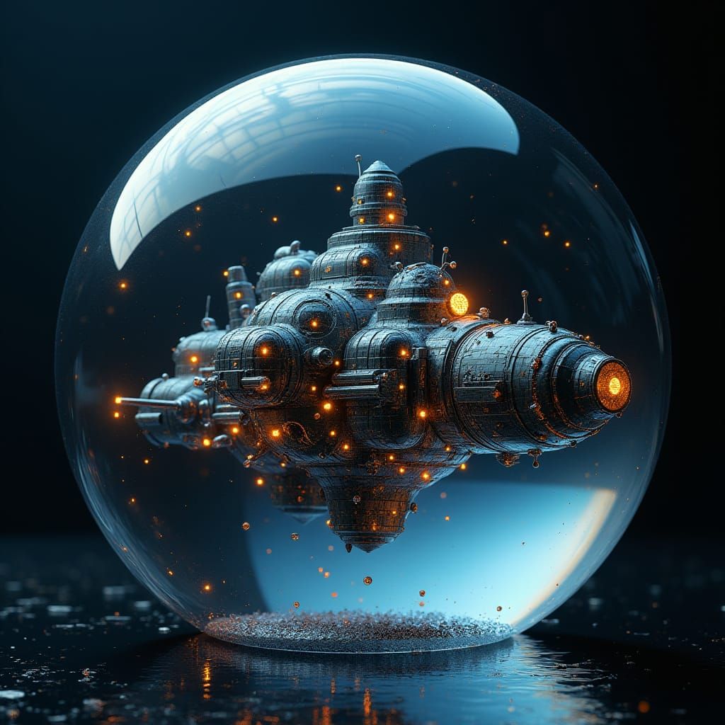 Futuristic Interstellar Module Inside Iridescent Bubble