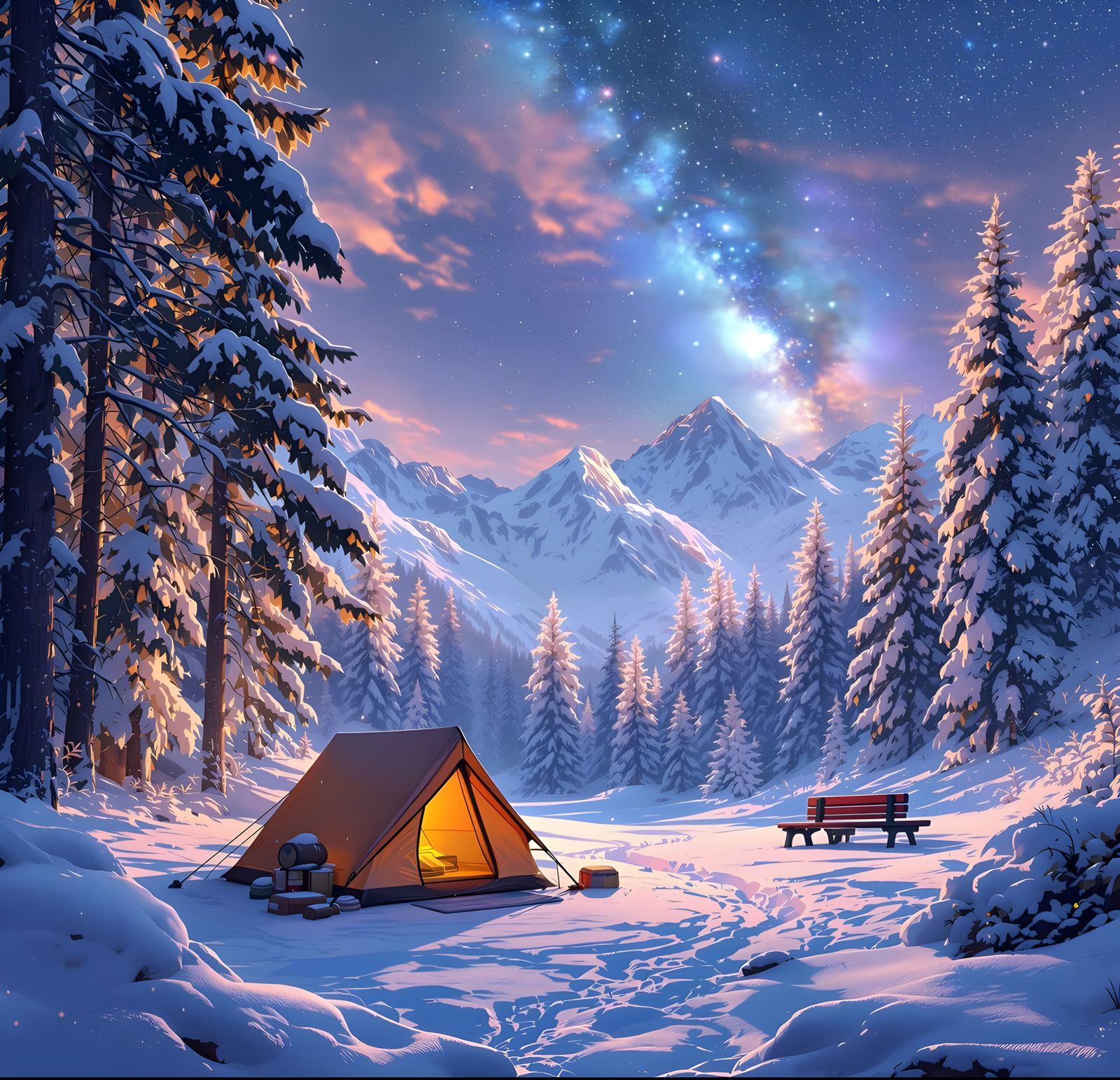 Winter Camping Spot in Anime Art Style