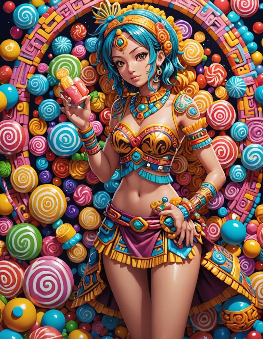 Aztec Maya Girl in Candy Art Style