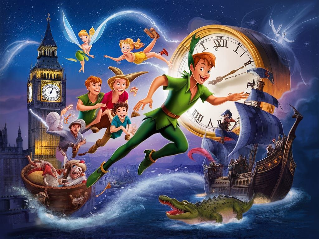 Peter Pan's Whimsical World: A Lively Collage