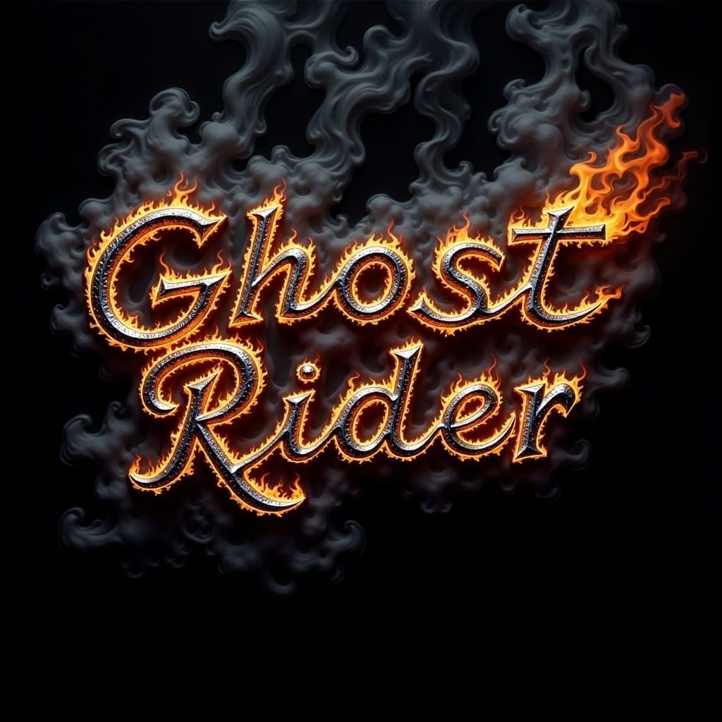 Cursive Ghost Rider in Flaming Chain Script