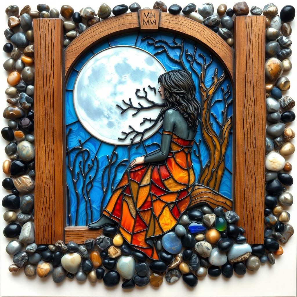 Woman in Fractal Elegance, a Surreal Scene of Nature and Tec...