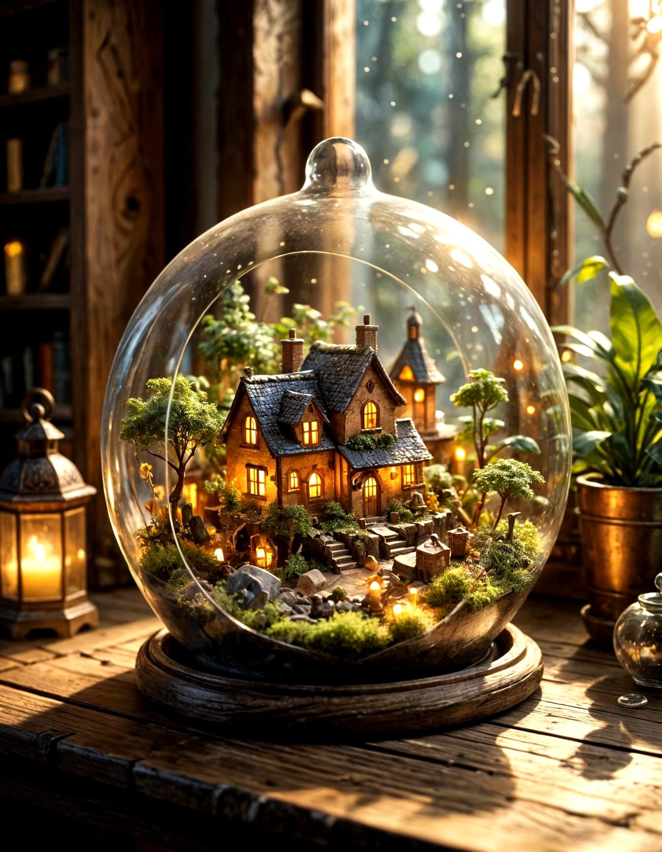Magical Village Inside Glass Terrarium