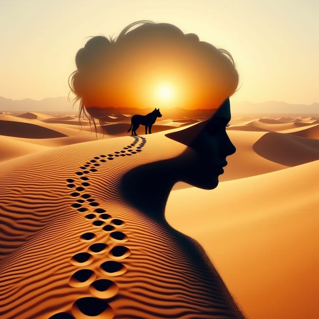 Simba Silhouette with Sahara Double Exposure