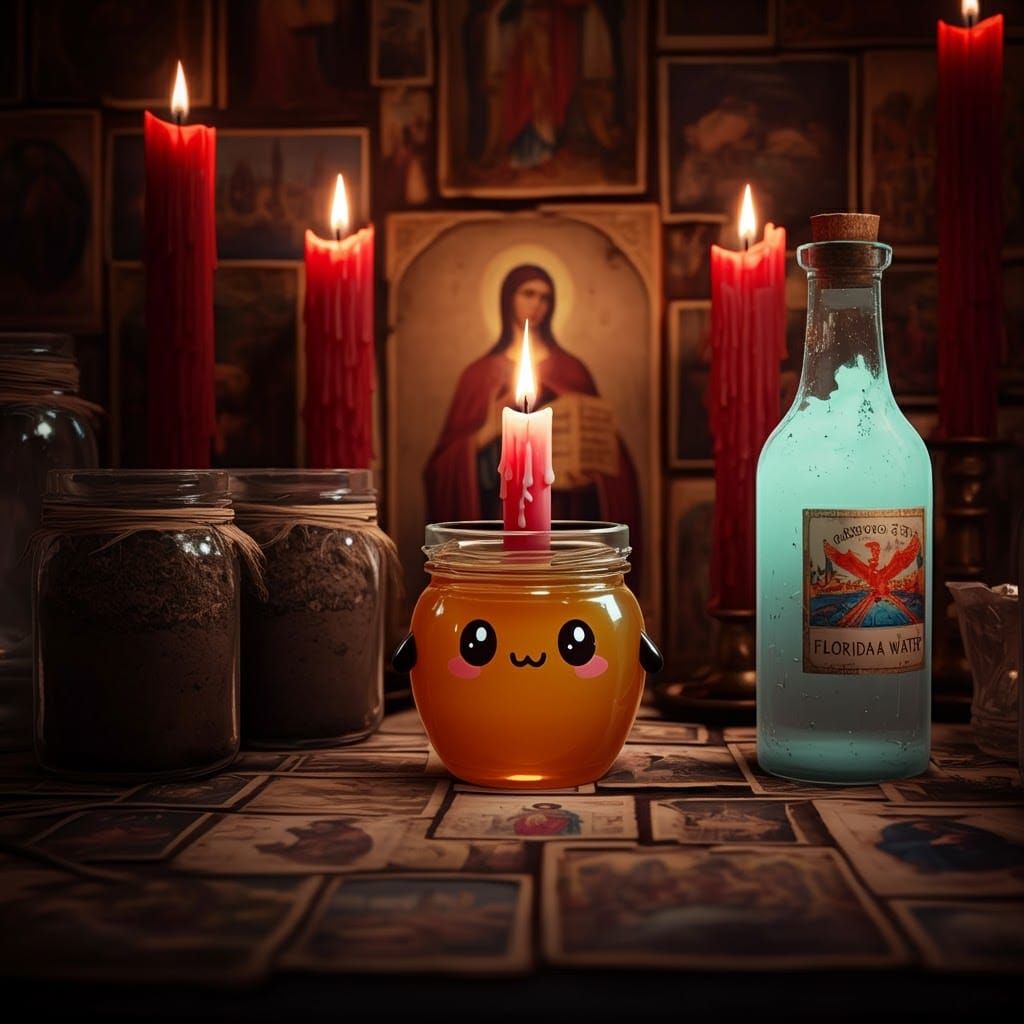 Kawaii Honey Jar Altar in Detailed Digital Art