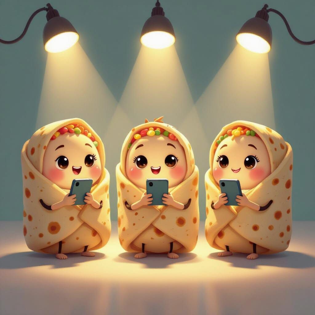 Adorable Baby Burritos Holding Phones Under Spotlights