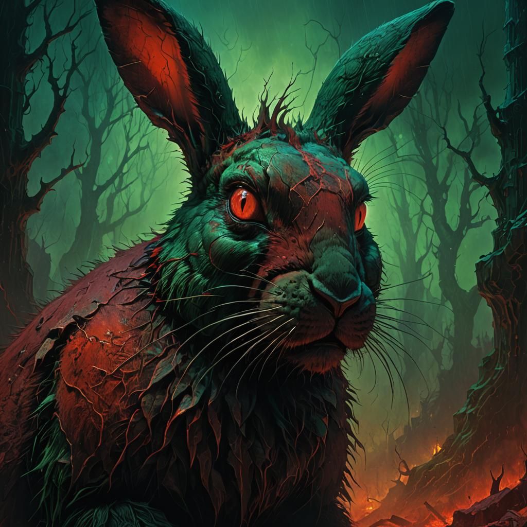 Dark Fantasy Rabbit with Bloody Fangs