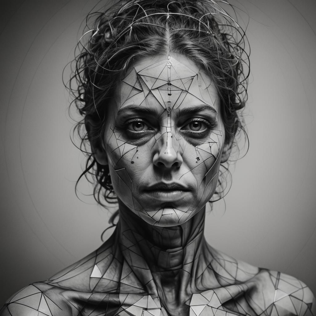 Geometric Spiral Overlay on Human Figure