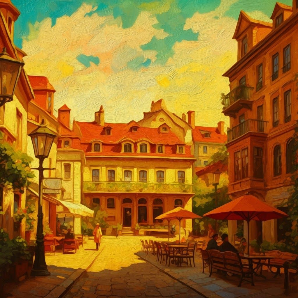 Impressionistic Retro Scene in Oil on Canvas