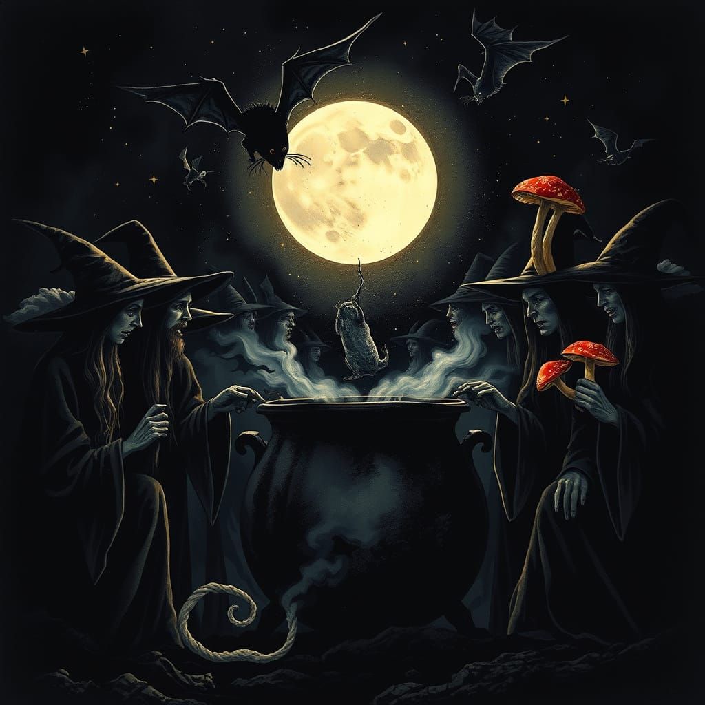 Gothic Coven Brews Potion Under Full Moon