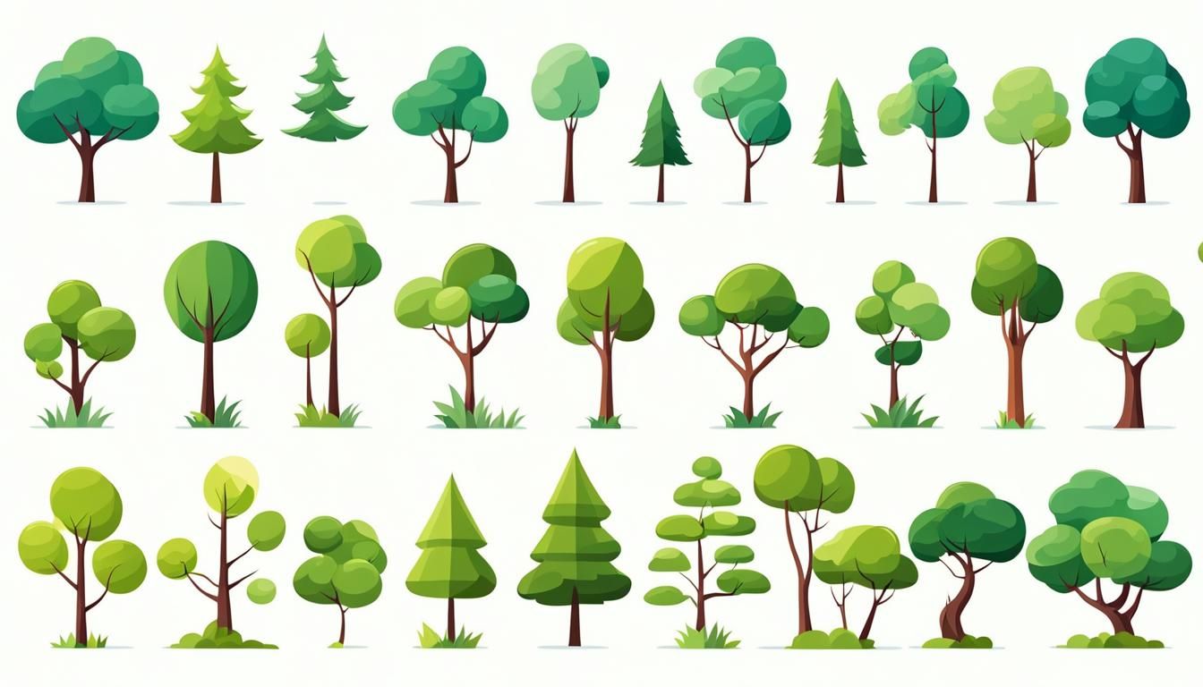Cartoon Vector Tree Set in Flat Style