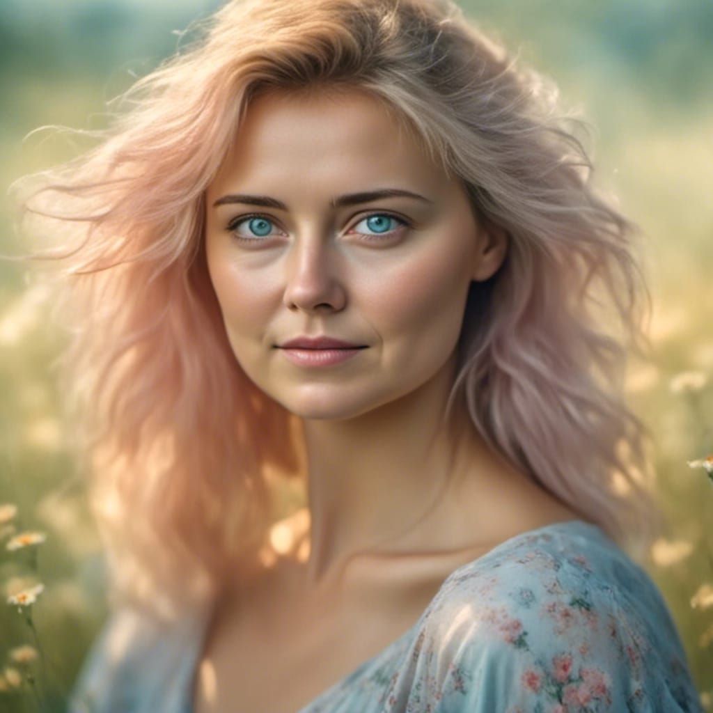 English Meadow: Beautiful Woman in Impressionist Style