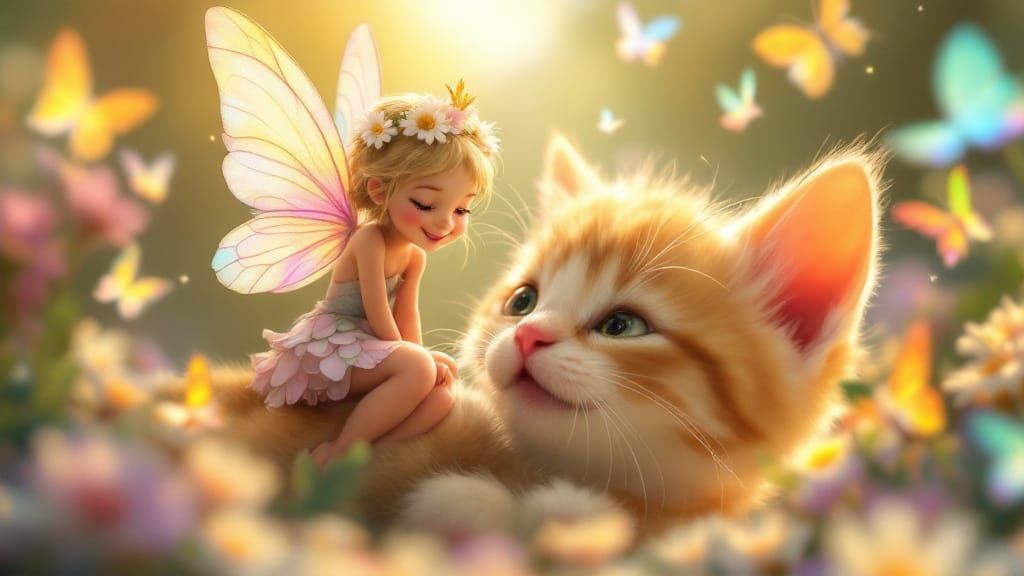 Fairy on Kitten's Nose in Pixar Style