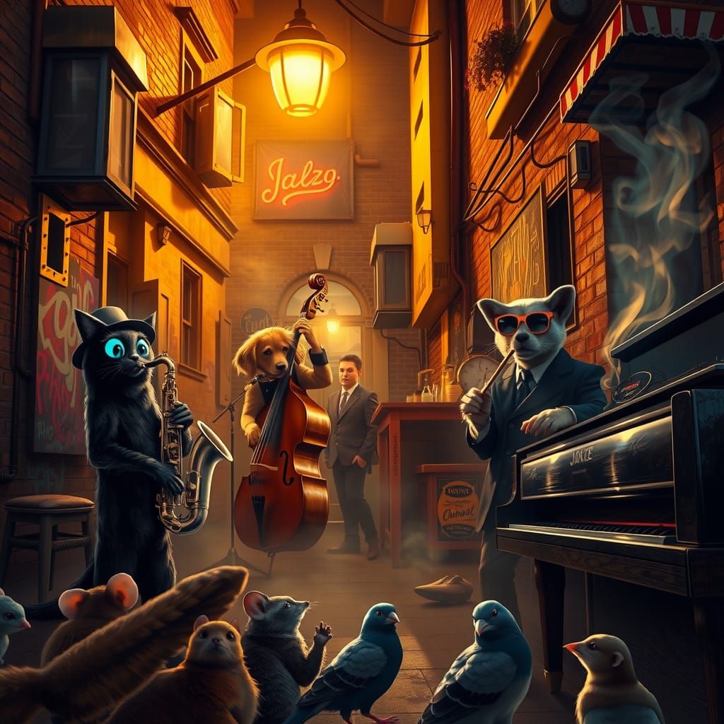Cats and Dogs Jazz Band in Film Noir Alley