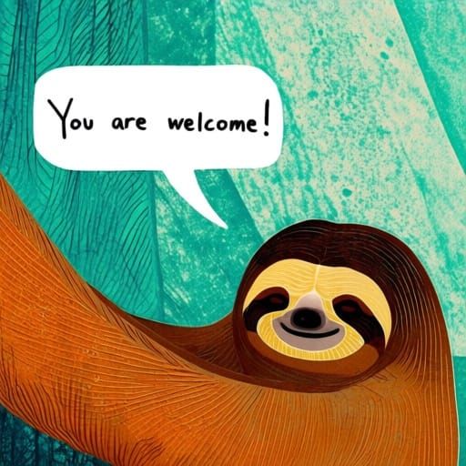 Smiling Sloth Portrait in Ocher and Teal