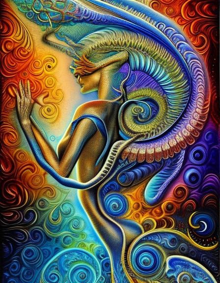 Mystical Creatures in a Detailed Surreal Oil Painting