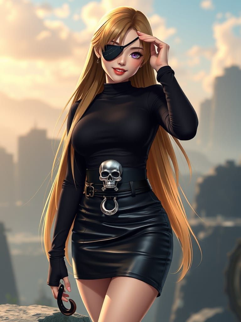 Vibrant Anime Goddess with Golden Hair and Edgy Style