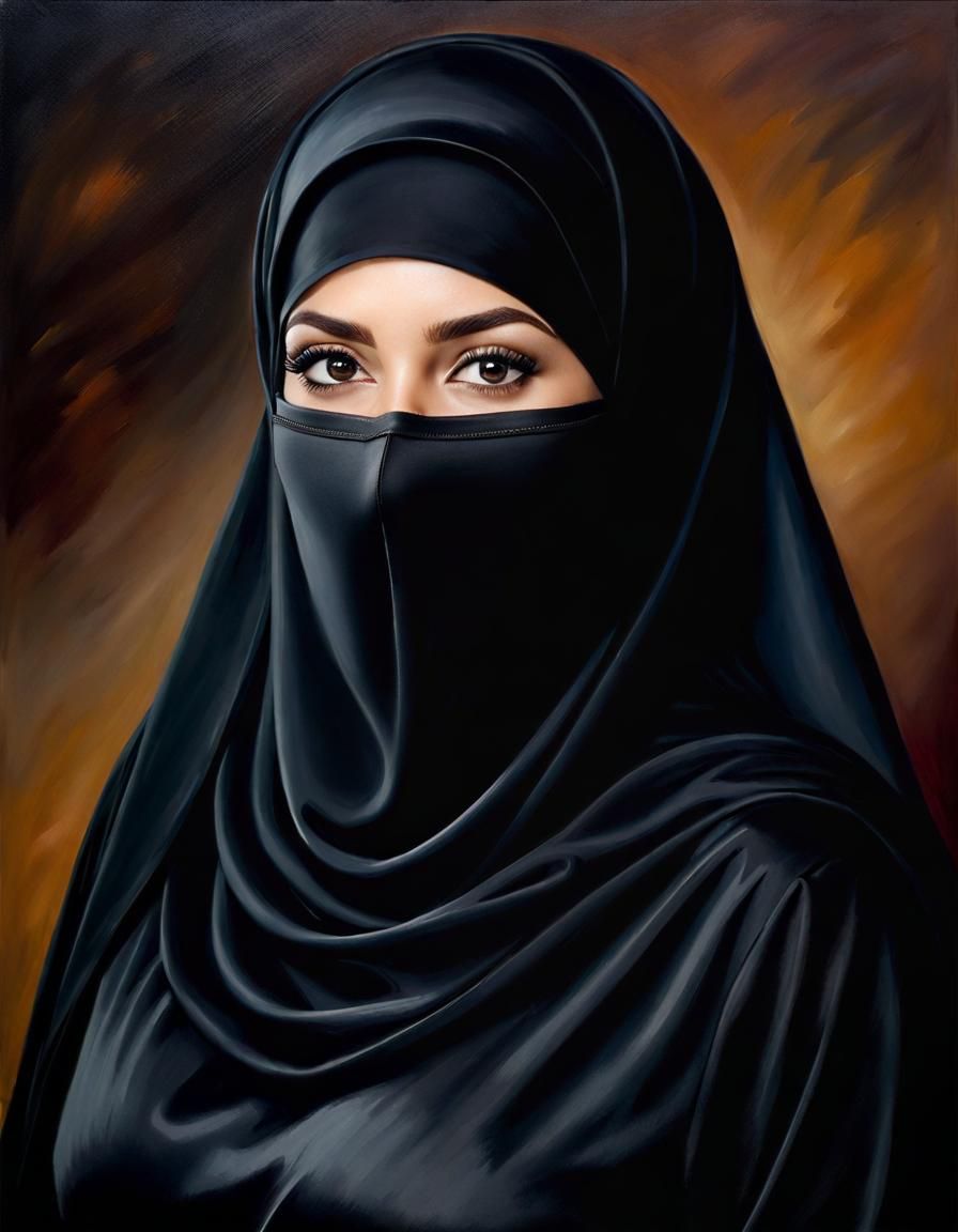 Middle Eastern Woman in Hijab: Oil Painting Portrait