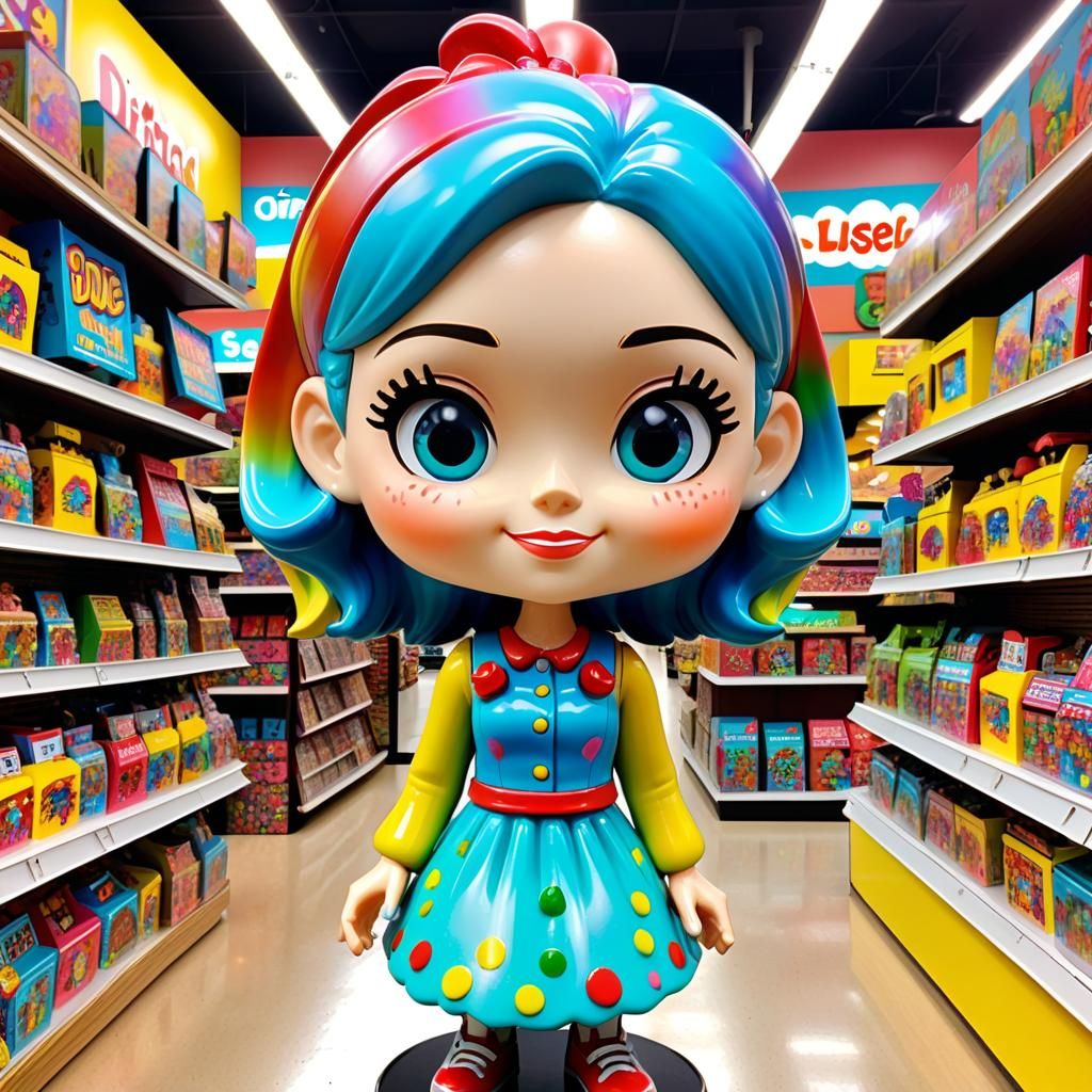 Scatterbrained Bobblehead Girl in Toy Store