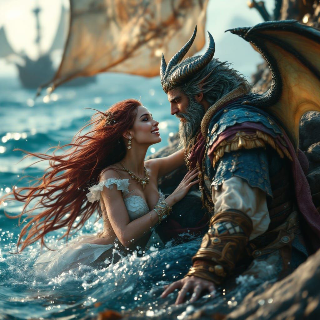 Siren Princess Serenades Dragon Prince in Regal Fantasy