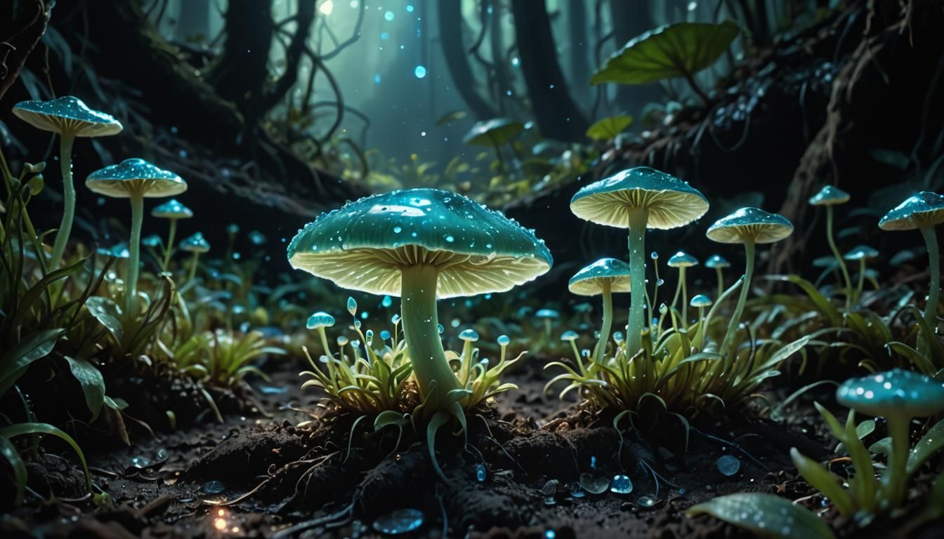 Bioluminescent Seed Sprout in Jungle Underground