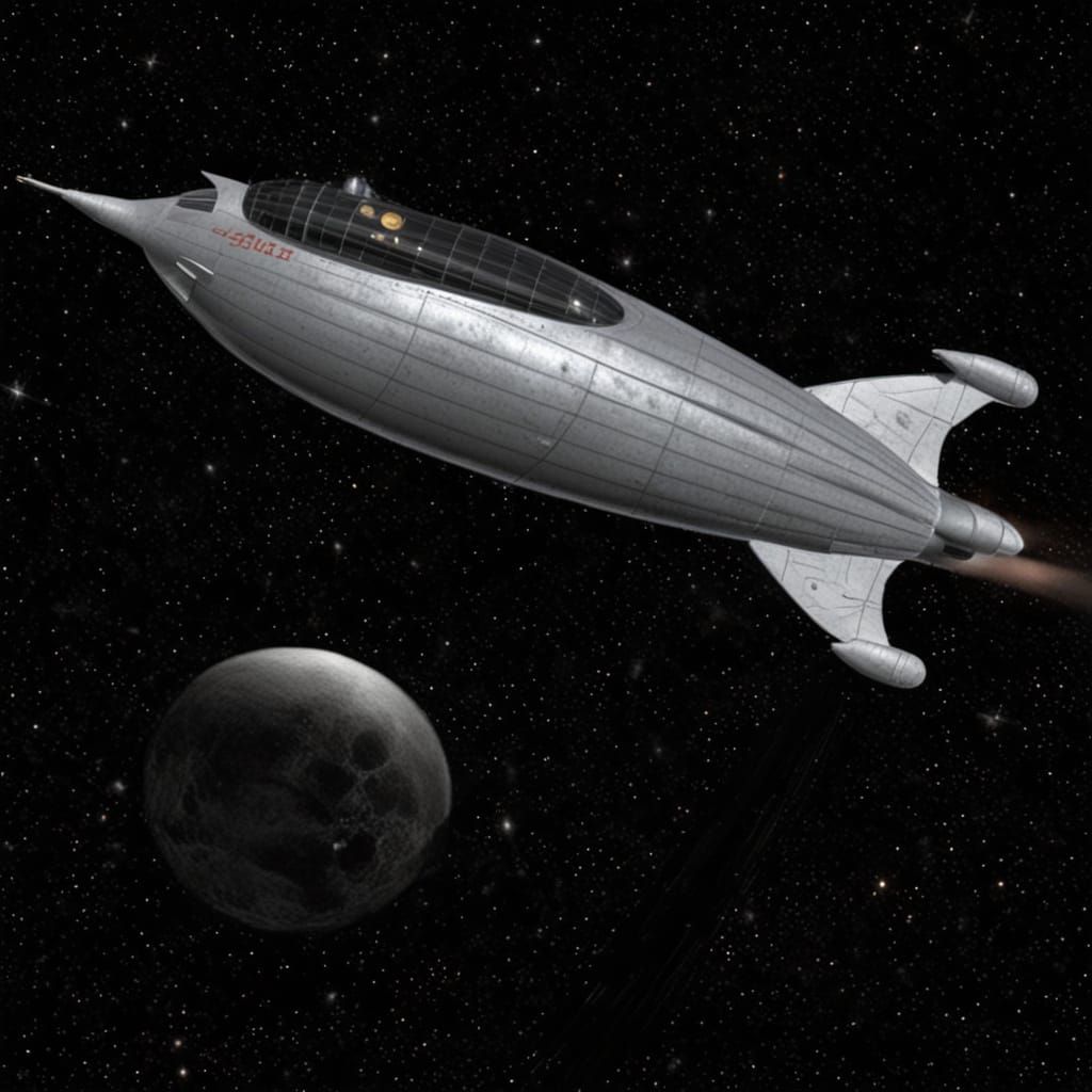 Retro Rocketship in Space Art Style