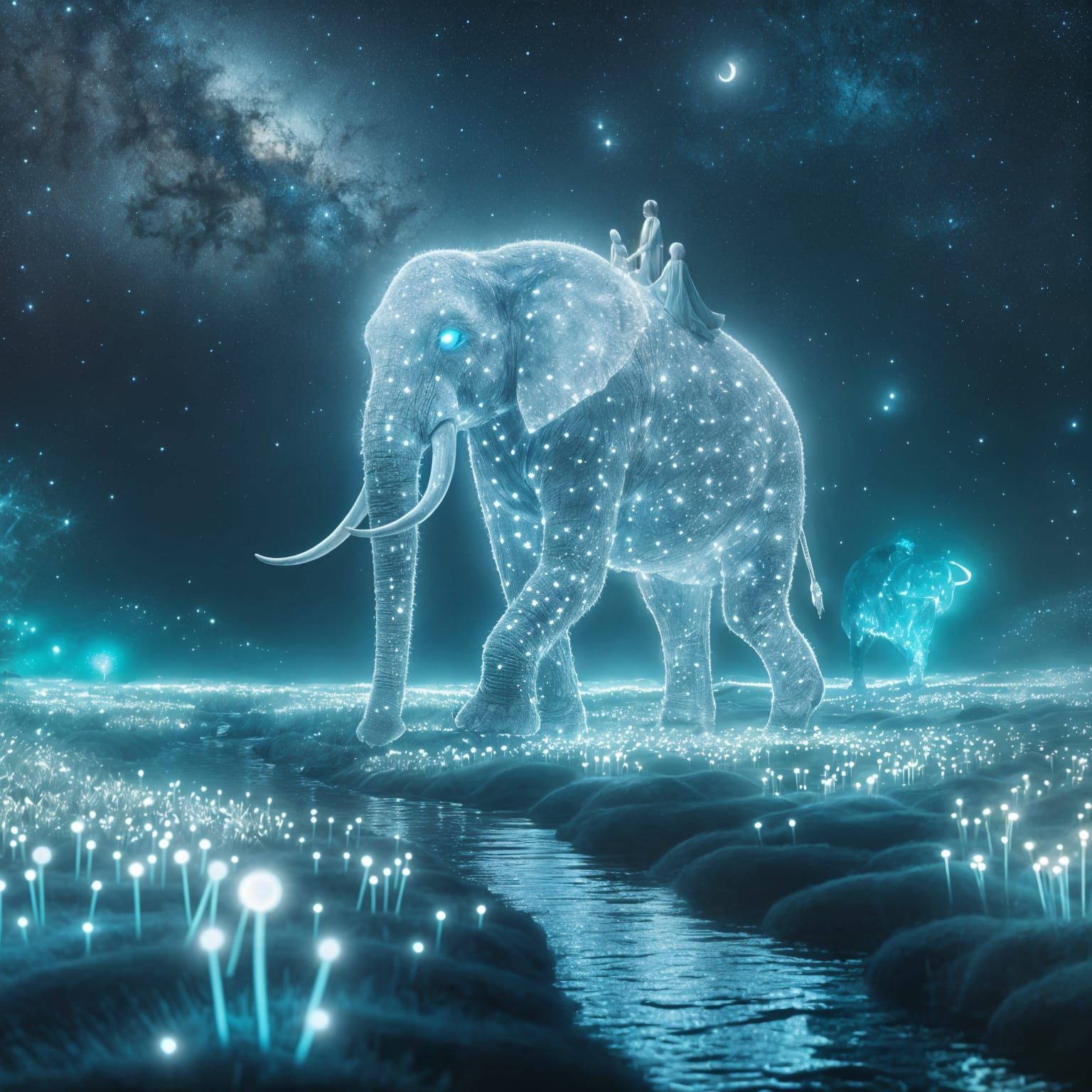 Celestial Elephant in Bioluminescent Dreamscape