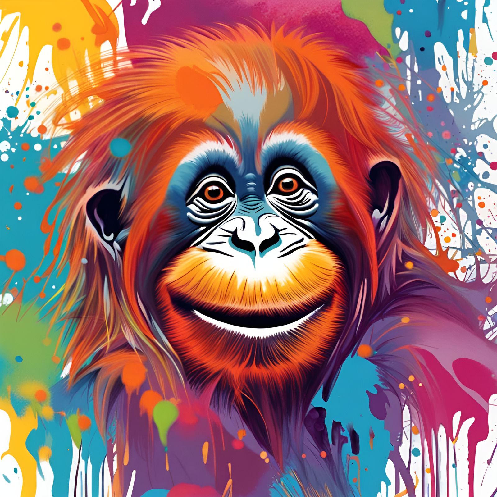 Happy Orangutan in Abstract Splash Art