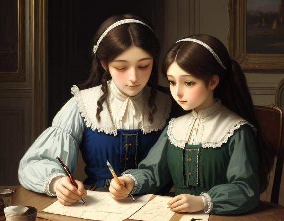 Sisterly Love: Drawing Lesson in 19th Century Style