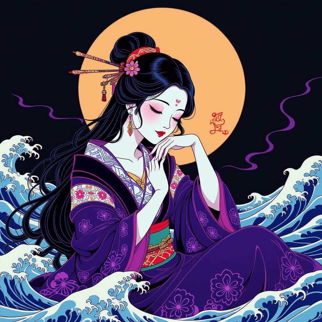 Caer Ibormeith Goddess of Dreams in Ukiyo-e Style