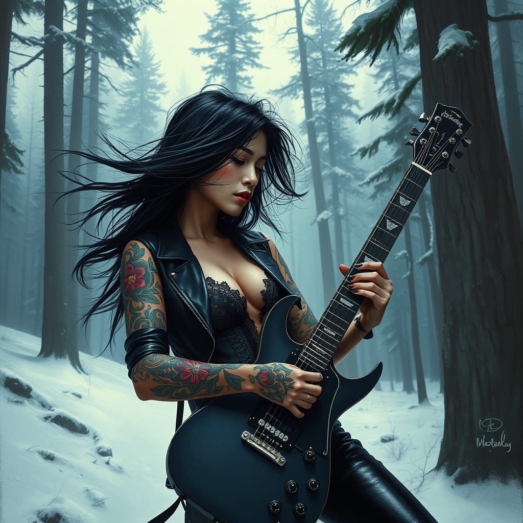 Metal Goddess in Snowy Forest