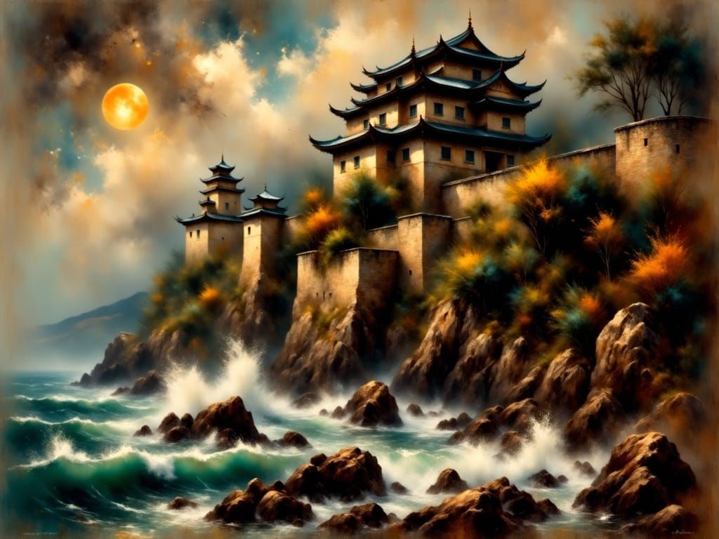 Epic Japanese Fortress Castle on Rugged Seacoast