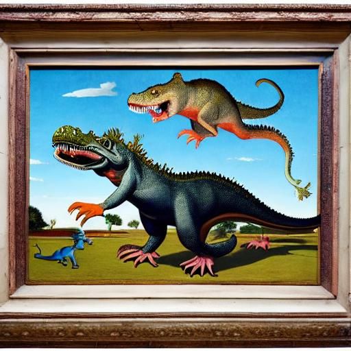 Mousesaurus Photobomb in Renaissance and Cubist Style