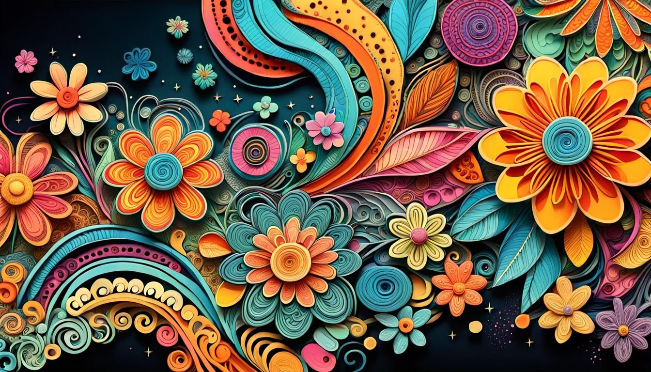 Whimsical Floral Bear in Zentangle Style