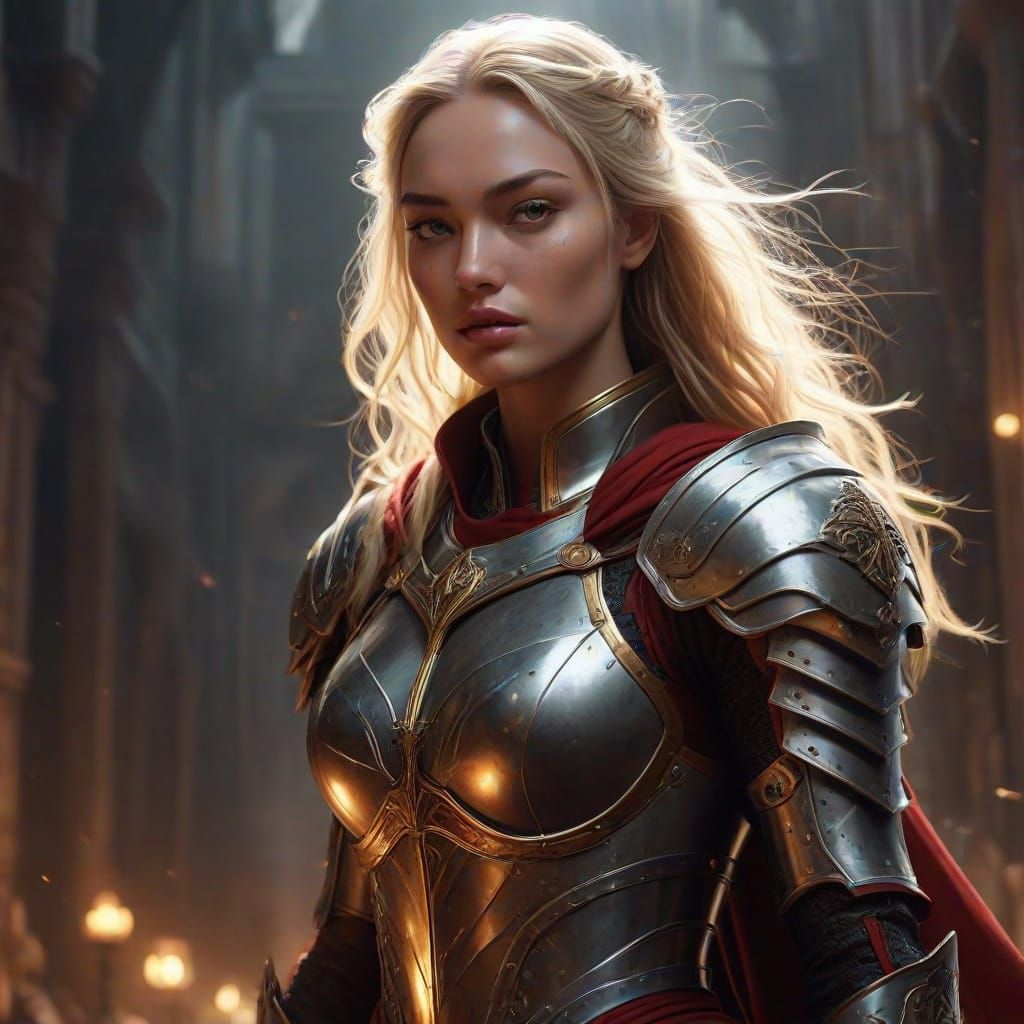 Crimson Knightess in Golden Light