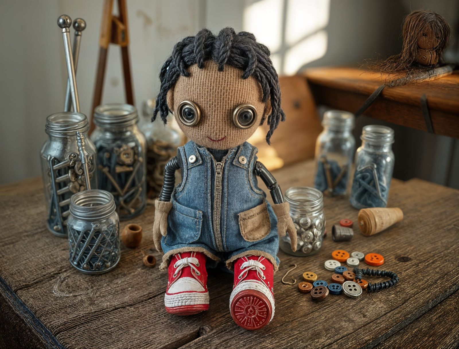 Hyperrealistic Burlap Doll with Mechanical Joints