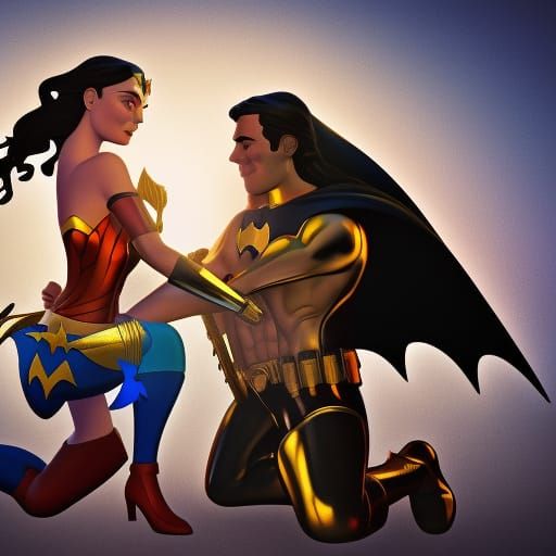 Wonder Woman and Batman in Love: 3D Digital Art