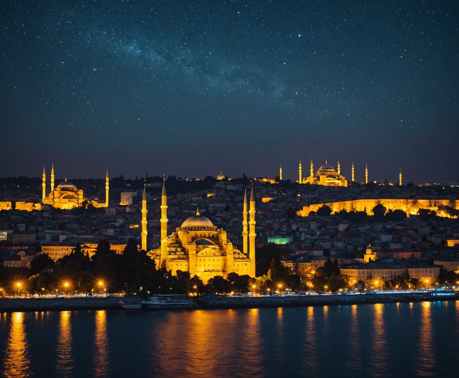 Istanbul's Majestic Night Skyline in Golden Glow
