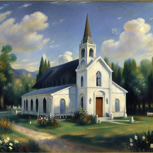 Quaint Country Church in Pre-Impressionist Style