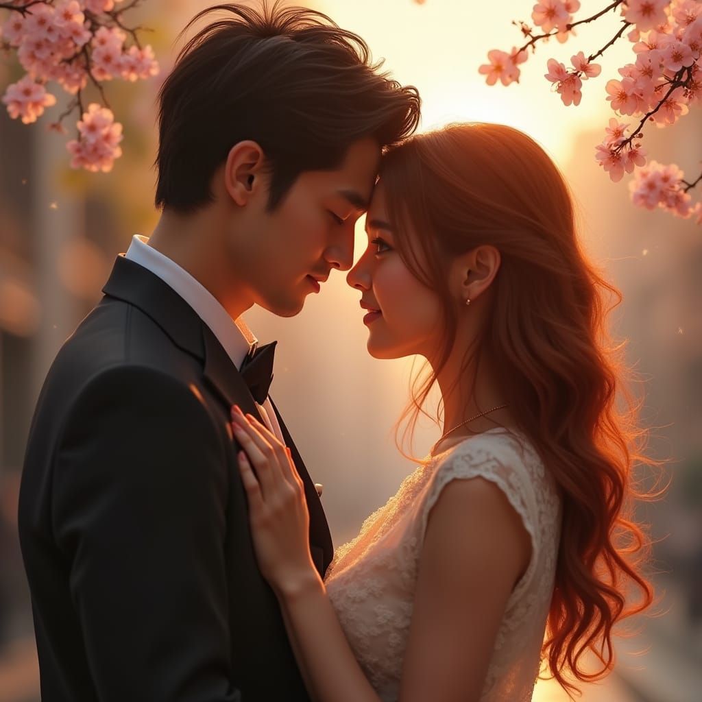 Romantic Cover: Italian Woman & Japanese Tycoon Embrace