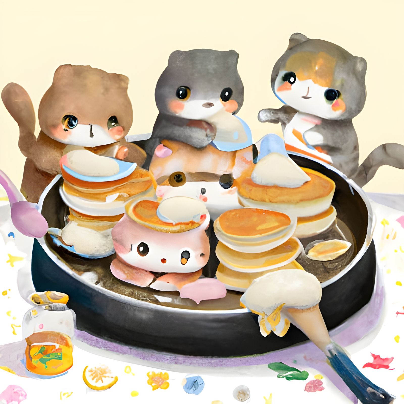 Kittens cooking pancakes