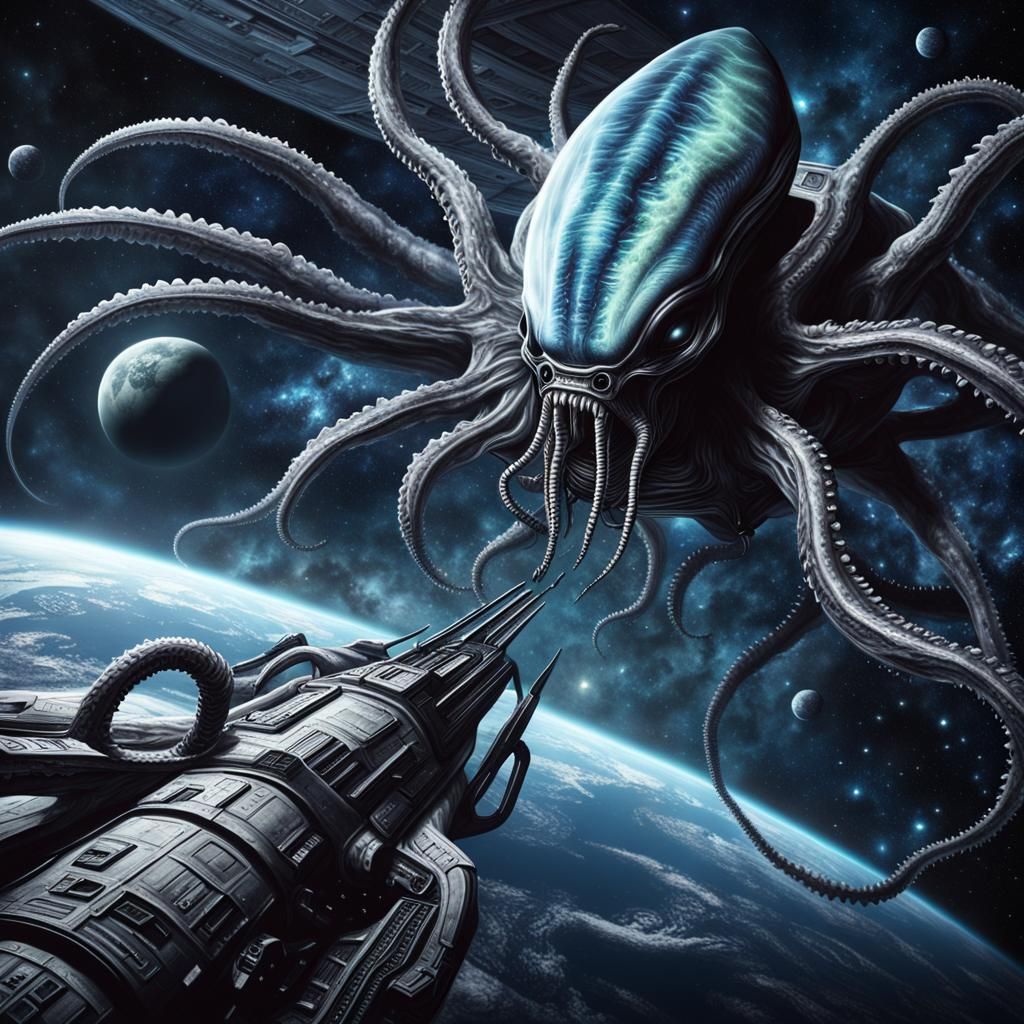 Deep Space Alien Horror: Tentacles and Spaceship
