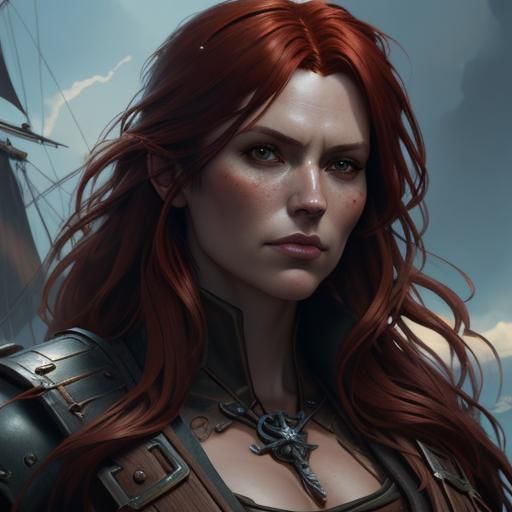 Redhead Pirate Girl Concept Art Portrait
