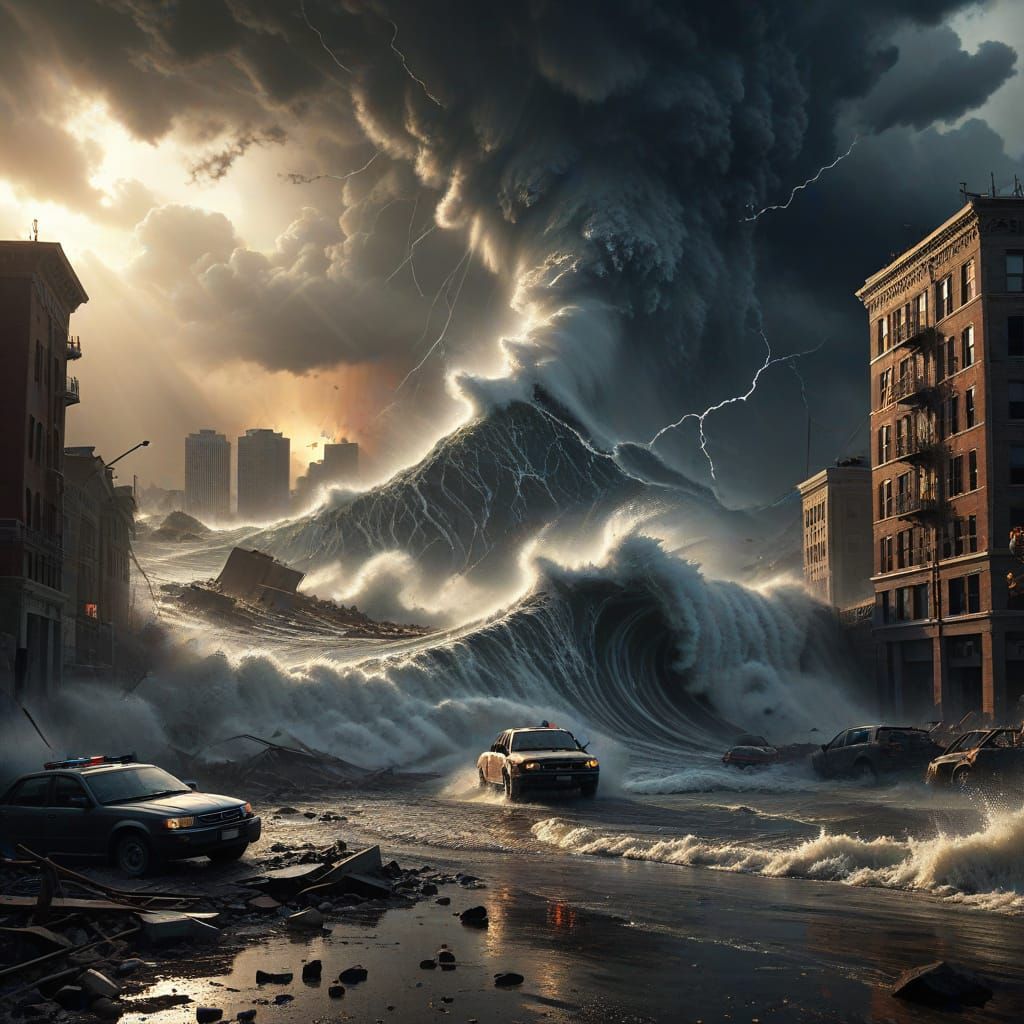 Apocalyptic Tsunami Disaster Art in Photorealism