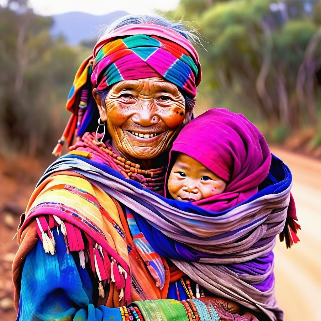 Hill Tribe Mother and Baby: Watercolour Portrait