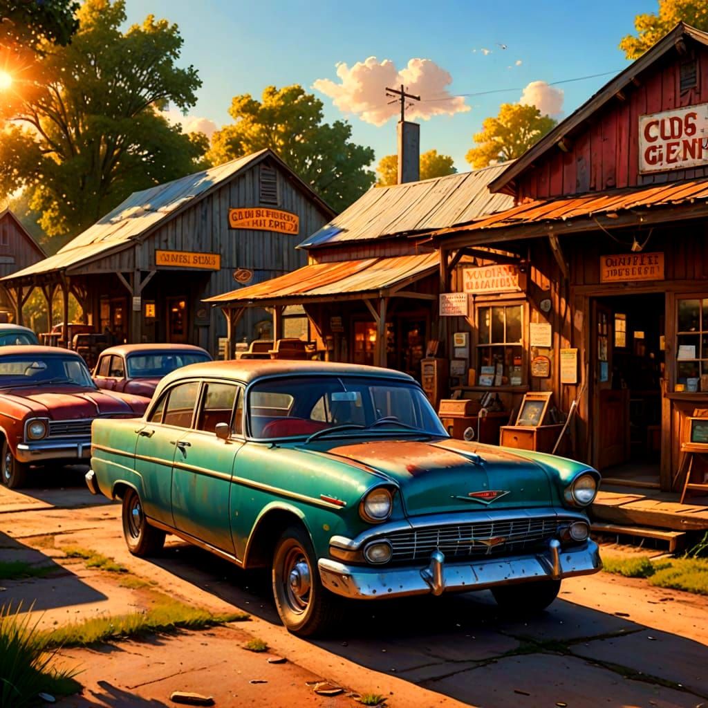 Vintage Cars Gather at a Classic Country Store